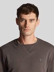 Gri - Lyle & Scott Tonal Eagle Guler rotund  100% Bumbac Hanorac - Image 4 of 5