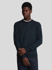 Lyle & Scott Blue Tonal Eagle Merino Crew Neck Jumper - Image 1 of 5