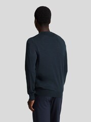 Lyle & Scott Blue Tonal Eagle Merino Crew Neck Jumper - Image 3 of 5