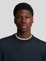 Lyle & Scott Blue Tonal Eagle Merino Crew Neck Jumper - Image 4 of 5