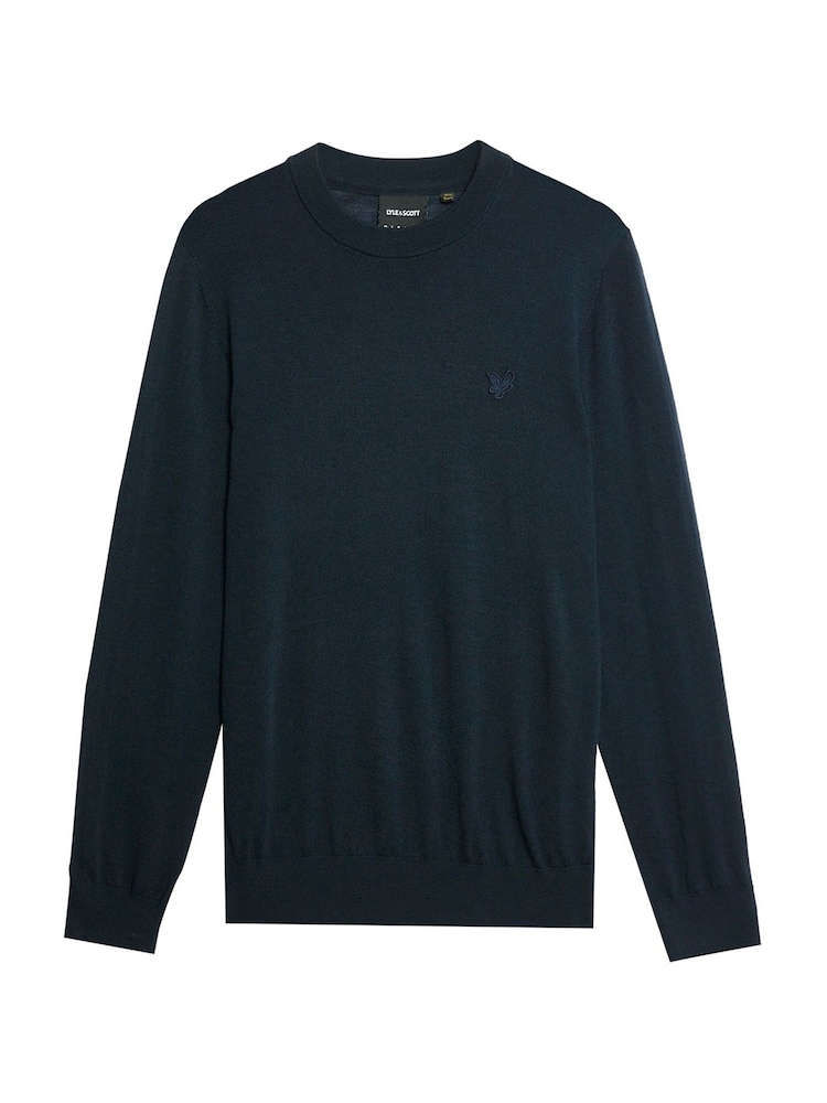 Lyle & Scott Blue Tonal Eagle Merino Crew Neck Jumper - Image 5 of 5