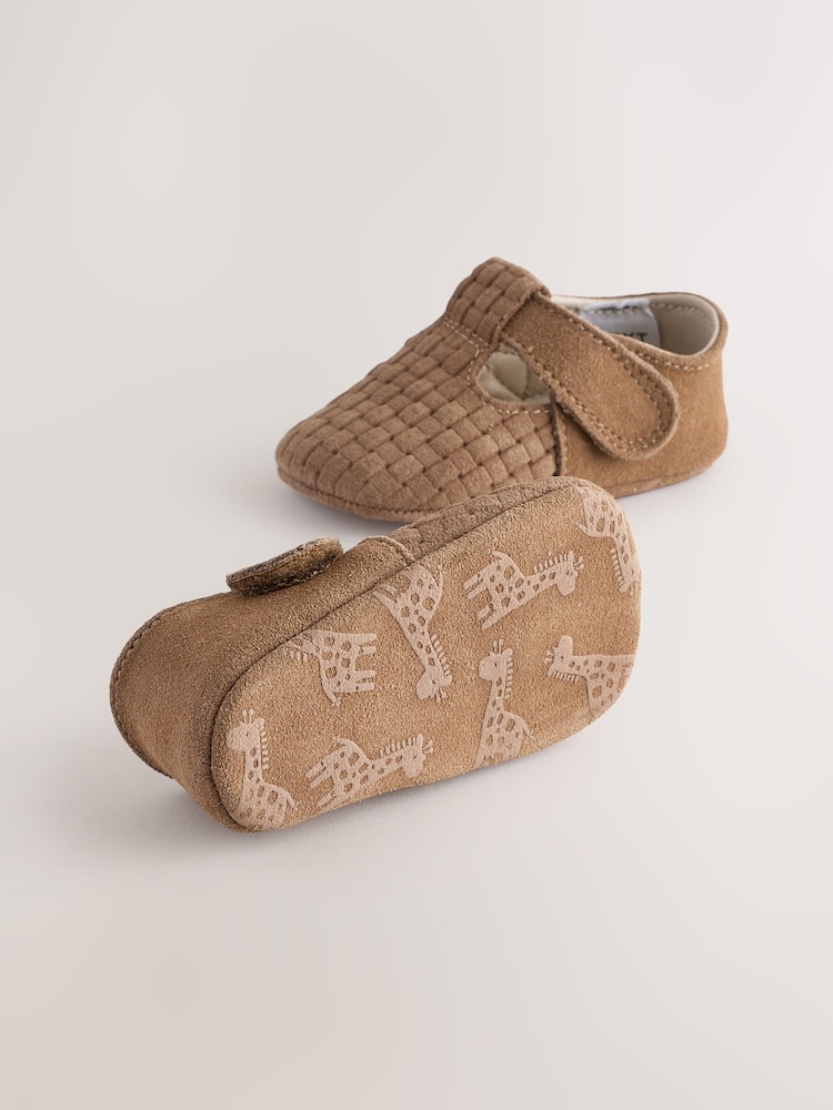 Tan Woven Suede Baby Leather T-Bar Shoes (0-24mths) - Image 3 of 5