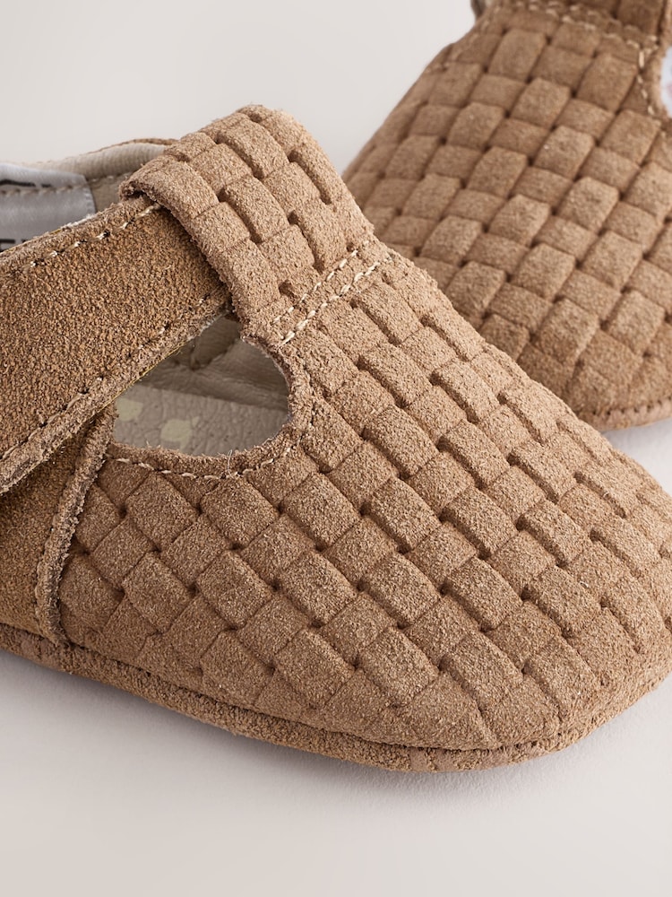 Tan Woven Suede Baby Leather T-Bar Shoes (0-24mths) - Image 4 of 5