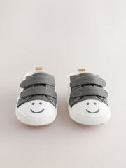 Charcoal Grey Happy Face Baby Two Strap Trainers (0-24mths) - Image 1 of 6