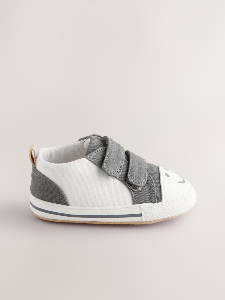 Charcoal Grey Happy Face Baby Two Strap Trainers (0-24mths) - Image 2 of 6