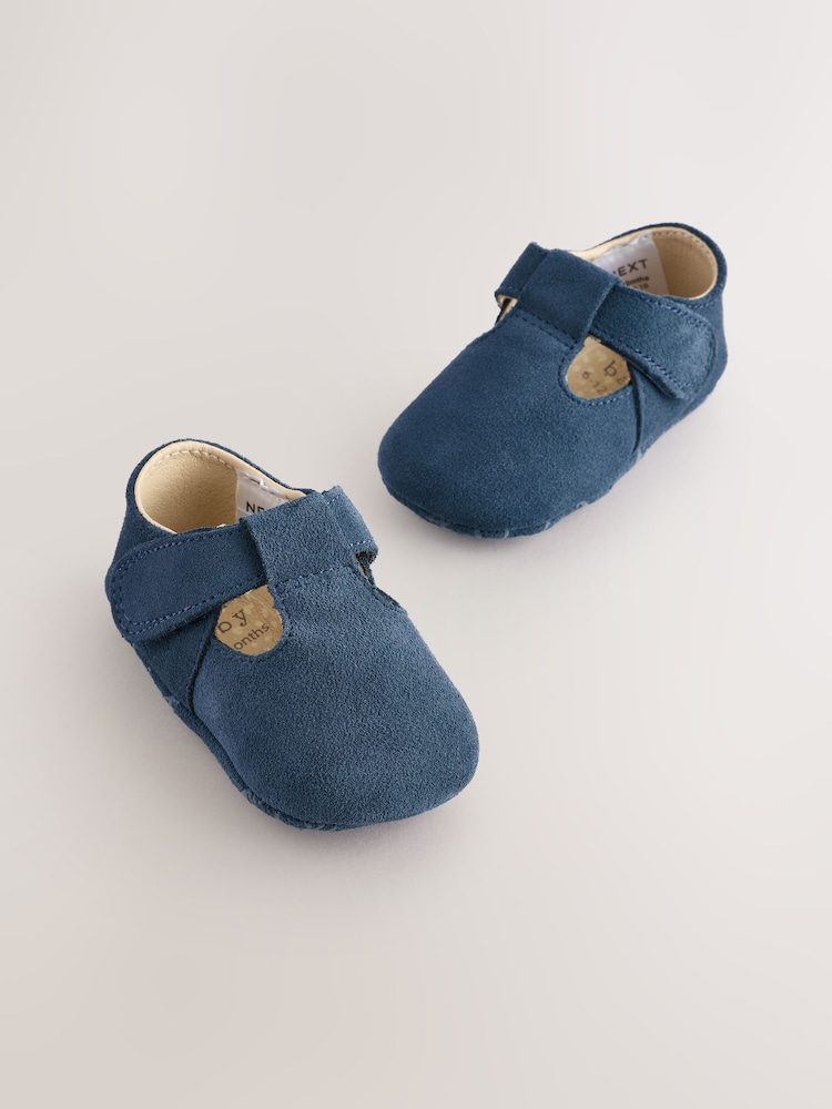 Marineblaues Veloursleder - Babyschuhe aus Leder mit T-Steg (0–24 Monate) - Bild 1 von 6 Marineblaues Veloursleder - Babyschuhe aus Leder mit T-Steg (0–24 Monate) - Bild 1 von 6