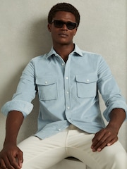 Reiss Soft Blue Tucci Cotton-Blend Corduroy Overshirt - Image 1 of 6