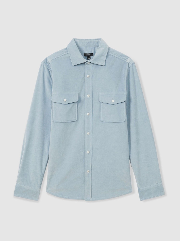 Reiss Soft Blue Tucci Cotton-Blend Corduroy Overshirt - Image 2 of 6