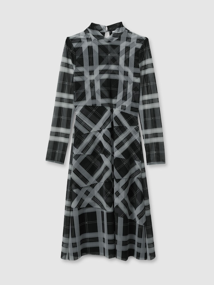 Reiss Black/Ecru Sophia 9-13 yrs Checked Tiered Midi Dress - Image 1 of 2