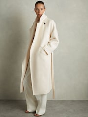 Reiss Cream Bridget Petite Wool-Blend Blindseam Coat - Image 4 of 8