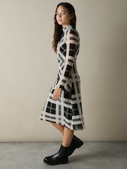 Reiss Black/Ecru Sophia 13-14 yrs Checked Tiered Midi Dress - Image 1 of 4