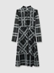 Reiss Black/Ecru Sophia 13-14 yrs Checked Tiered Midi Dress - Image 2 of 4