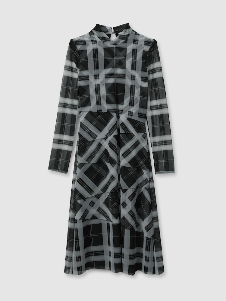Reiss Black/Ecru Sophia 13-14 yrs Checked Tiered Midi Dress - Image 2 of 4