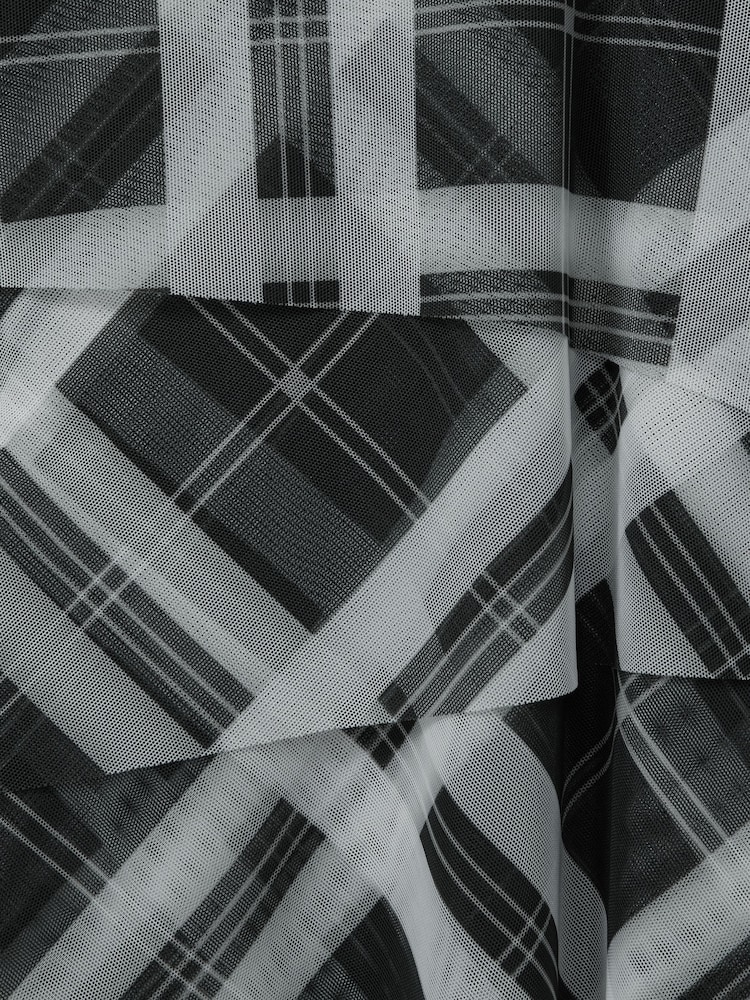 Reiss Black/Ecru Sophia 13-14 yrs Checked Tiered Midi Dress - Image 4 of 4