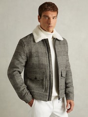 Reiss Black/White Fitz Wool-Blend Twill Zipped Jacket - Image 1 of 6