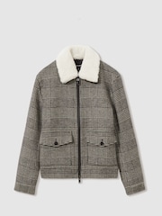 Reiss Black/White Fitz Wool-Blend Twill Zipped Jacket - Image 2 of 6