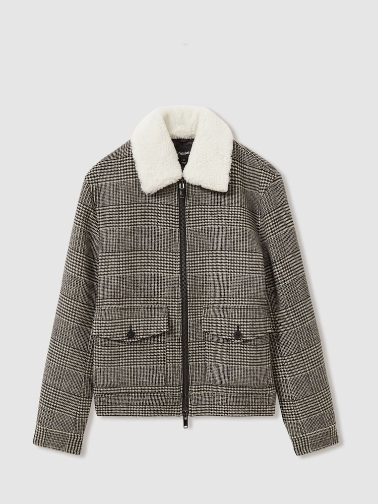 Reiss Black/White Fitz Wool-Blend Twill Zipped Jacket - Image 2 of 6
