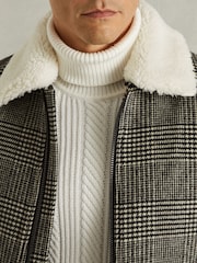 Reiss Black/White Fitz Wool-Blend Twill Zipped Jacket - Image 4 of 6