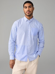 Blue 100% Cotton Long Sleeve Stripe Poplin Oxford Shirt - Image 1 of 7