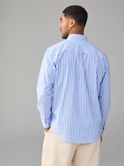 Blue 100% Cotton Long Sleeve Stripe Poplin Oxford Shirt - Image 2 of 7