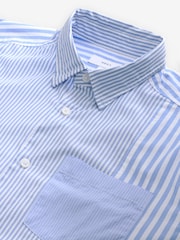 Blue 100% Cotton Long Sleeve Stripe Poplin Oxford Shirt - Image 6 of 7