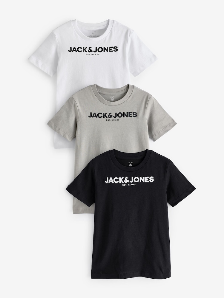 JACK & JONES JUNIOR Crew Neck Logo 100% Cotton White T-Shirts 3 Pack - Image 1 of 4