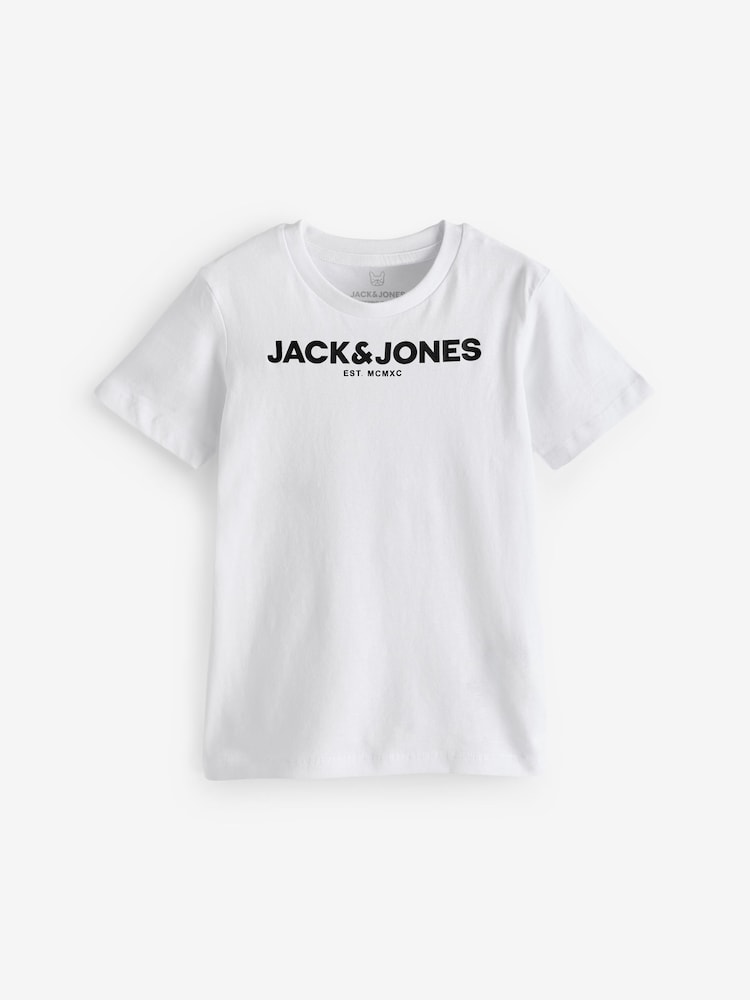 JACK & JONES JUNIOR Crew Neck Logo 100% Cotton White T-Shirts 3 Pack - Image 2 of 4 JACK & JONES JUNIOR Crew Neck Logo 100% Cotton White T-Shirts 3 Pack - Image 2 of 4