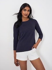 Blau - Crew Clothing Long Sleeve Perfect Slub Crew Neck 100% Cotton T-Shirt - Bild 1 von 5
