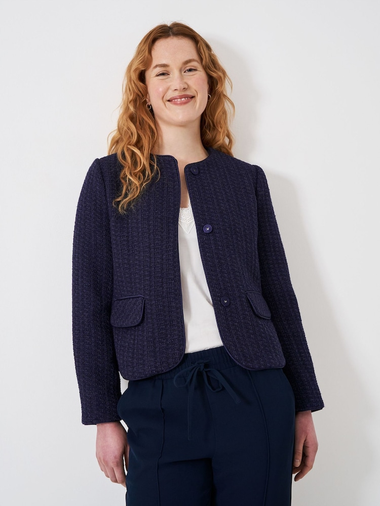 Crew Clothing Blue Textured Collarless Jacket - Image 2 of 6