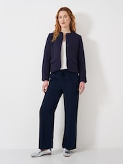 Crew Clothing Blue Textured Collarless Jacket - Image 4 of 6