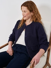 Crew Clothing Blue Textured Collarless Jacket - Image 5 of 6