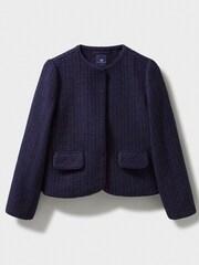 Crew Clothing Blue Textured Collarless Jacket - Image 6 of 6