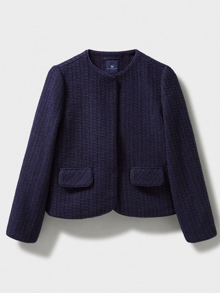 Crew Clothing Blue Textured Collarless Jacket - Image 6 of 6