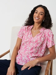 Pink - Crew Clothing Lia Frill V-Neck Blouse - Bild 1 von 5