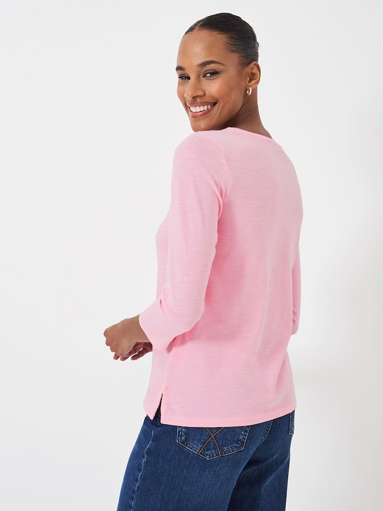 Pink - Crew Clothing Long Sleeve Perfect Slub Crew Neck 100% Cotton T-Shirt - Bild 2 von 6 Pink - Crew Clothing Long Sleeve Perfect Slub Crew Neck 100% Cotton T-Shirt - Bild 2 von 6