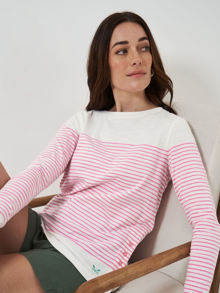 Crew Clothing Pink Cassandra Stripe Button Top - Image 1 of 5