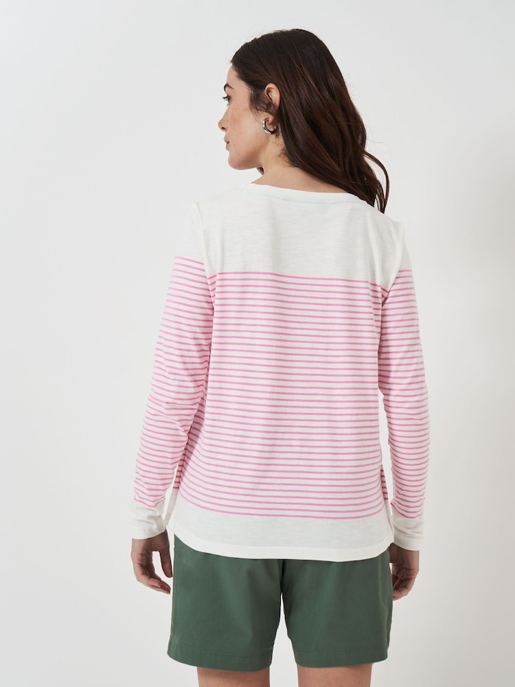 Crew Clothing Pink Cassandra Stripe Button Top - Image 2 of 5