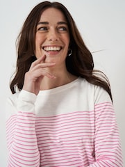 Crew Clothing Pink Cassandra Stripe Button Top - Image 4 of 5
