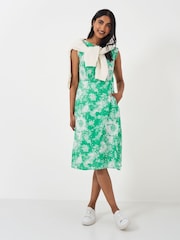 Crew Clothing Blue Tilly Tie Neck Frill Sleeved Printed Dress - Image 1 of 5
