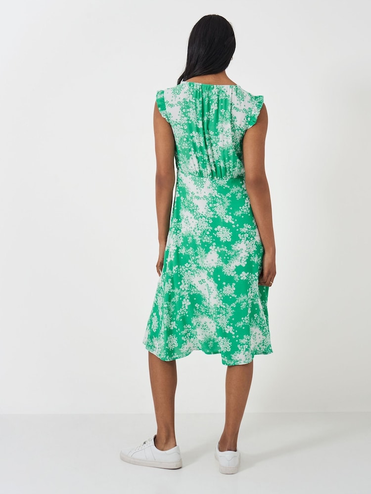 Crew Clothing Blue Tilly Tie Neck Frill Sleeved Printed Dress - Image 2 of 5