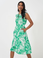 Crew Clothing Blue Tilly Tie Neck Frill Sleeved Printed Dress - Image 3 of 5