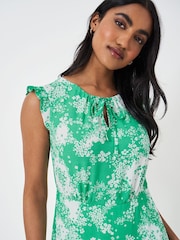 Crew Clothing Blue Tilly Tie Neck Frill Sleeved Printed Dress - Image 4 of 5