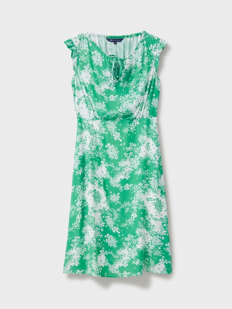 Crew Clothing Blue Tilly Tie Neck Frill Sleeved Printed Dress - Image 5 of 5