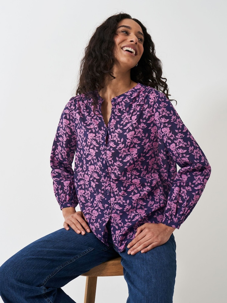 Crew Clothing Pink Lyla Button Through Printed Blouse - Image 1 of 5