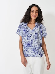 Blau - Crew Clothing Lia Frill V-Neck Blouse - Bild 1 von 5