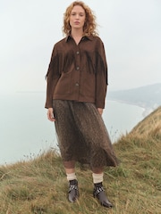 Chocolate Brown Faux Suede Fringed Jacket - Image 2 of 5