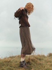 Chocolate Brown Faux Suede Fringed Jacket - Image 3 of 5
