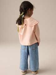 Coral Pink Flower Embroidery Long Sleeve Collar Top (3mths-7yrs) - Image 3 of 7