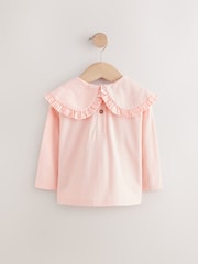 Coral Pink Flower Embroidery Long Sleeve Collar Top (3mths-7yrs) - Image 5 of 7