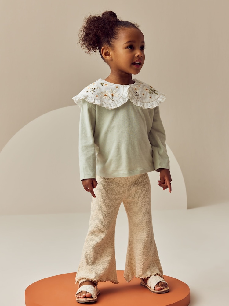 Green Flower Embroidery Long Sleeve Collar Top (3mths-7yrs) - Image 2 of 8